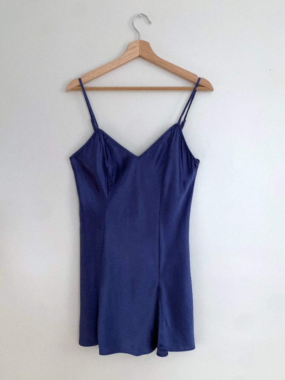 Vintage Victoria Secret 100% Silk Satin Navy Blue Slip Mini Dress Size Medium